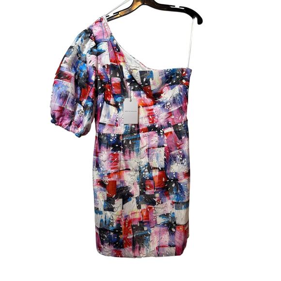 Brand New Dress the Population Women's Large Rogue Multi Mini Dress One shoulder - Picture 4 of 8